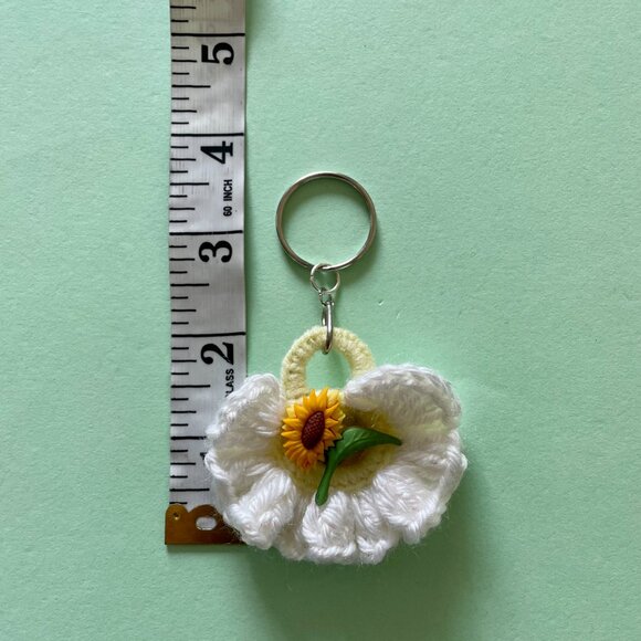 Sunflower Keychain Charm, Crochet Handmade Backpack Charm - Picture 6 of 7
